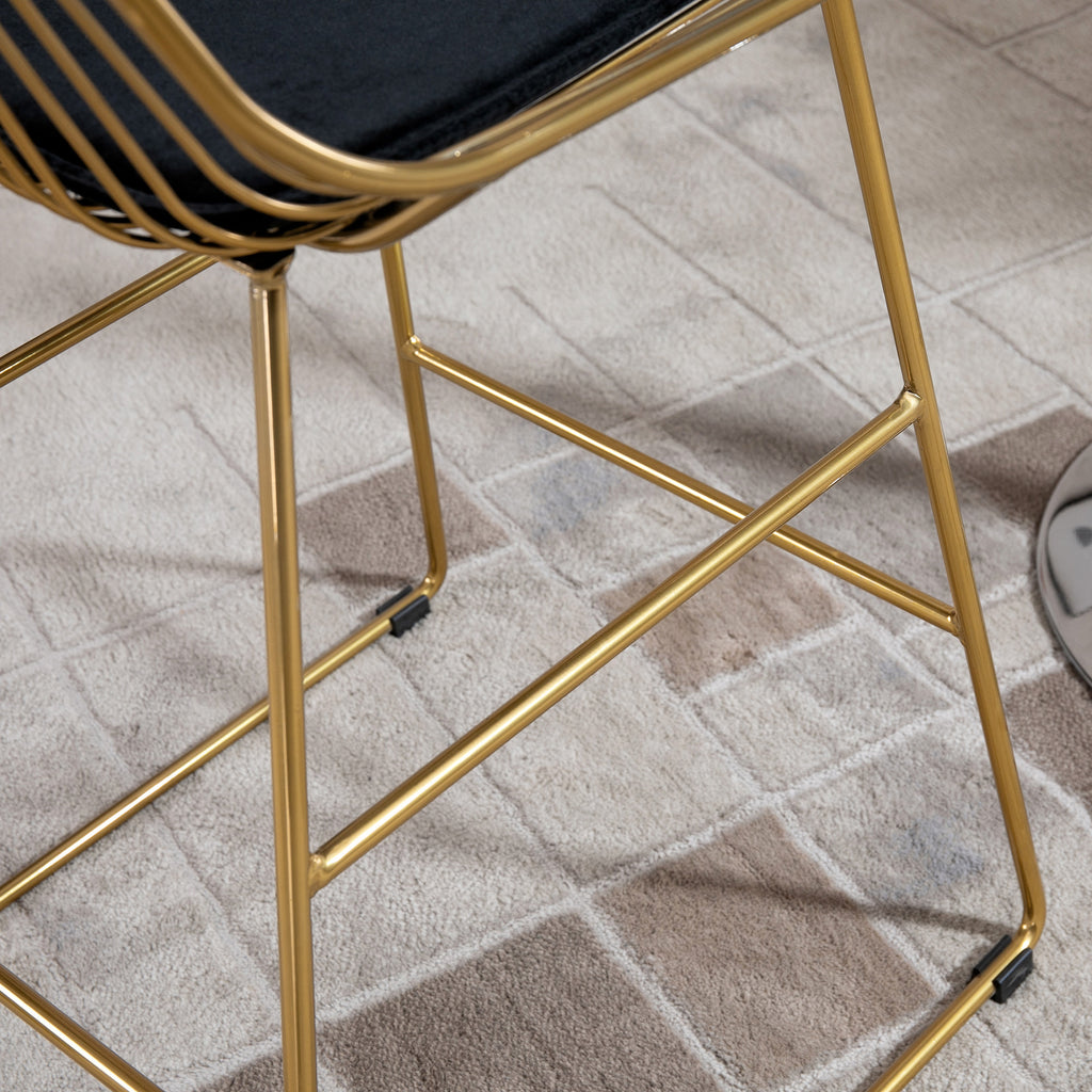 HOMCOM Barhocker Set, geometrisches Metalldesign, abnehmbares Samtkissen, Fußstütze, Gold