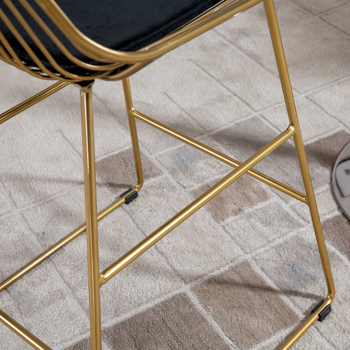 HOMCOM Barhocker Set, geometrisches Metalldesign, abnehmbares Samtkissen, Fußstütze, Gold