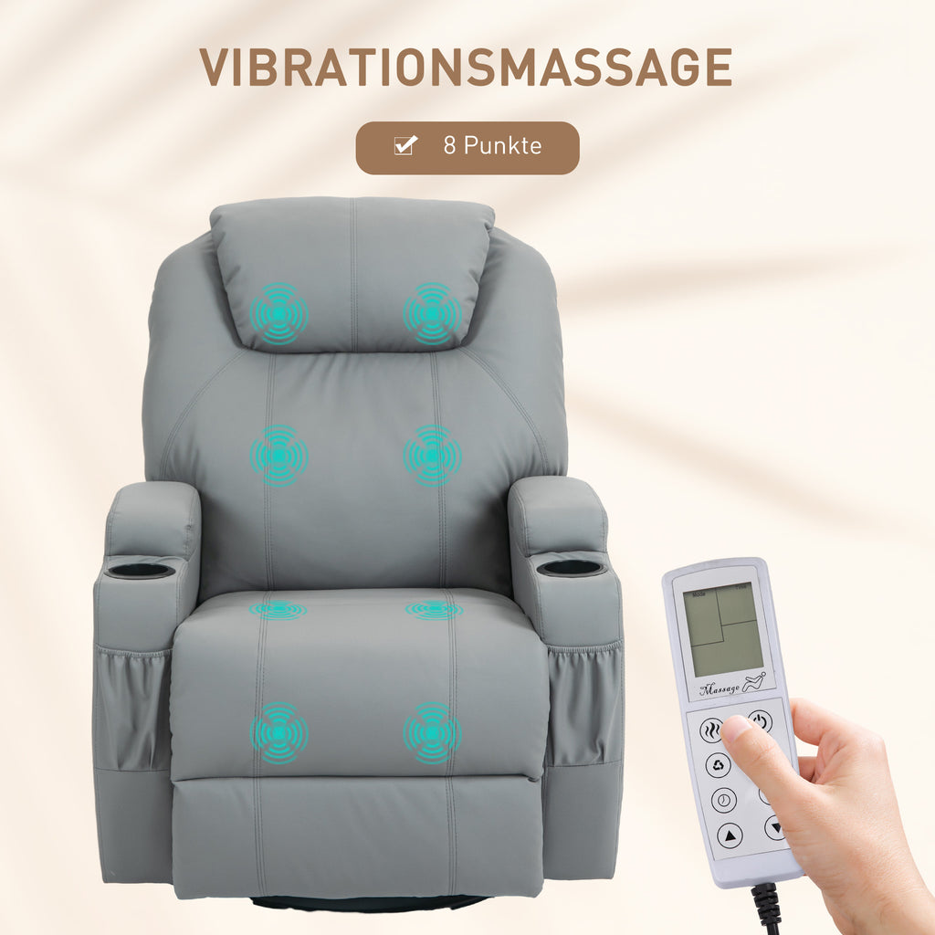 HOMCOM Massagesessel, 8 Vibrationspunkte, Becherhalter, Kunstleder, Hellgrau