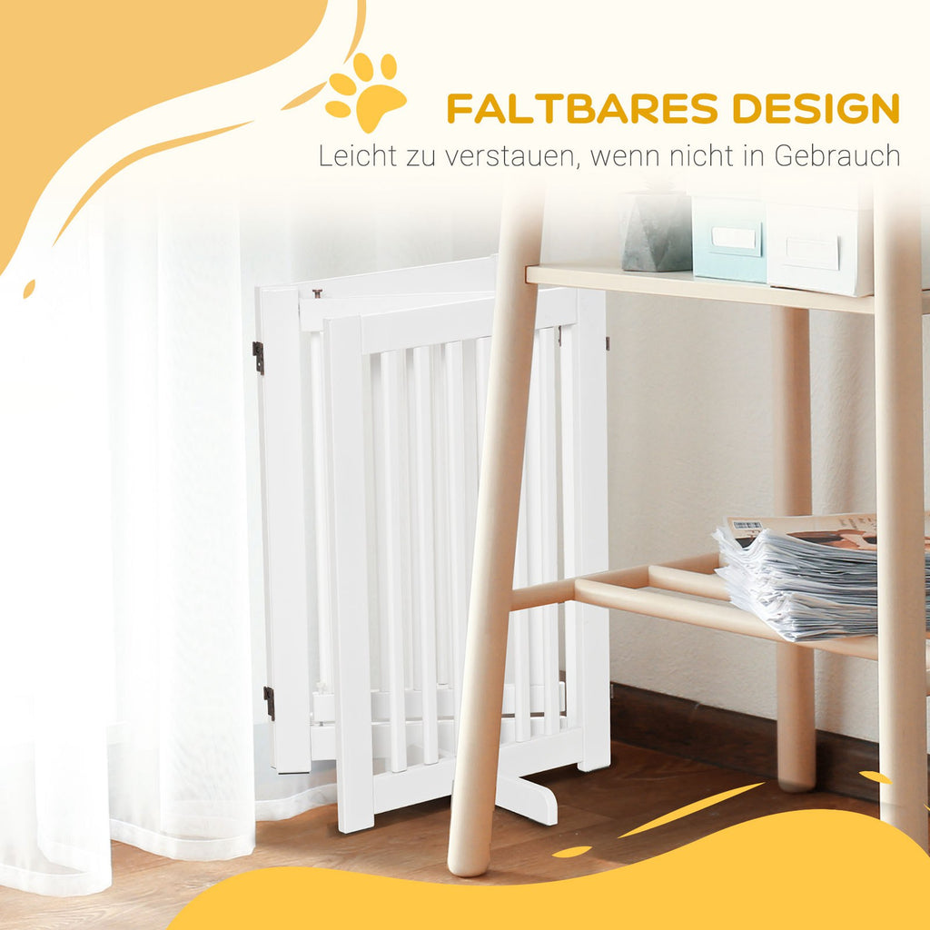 PawHut Absperrgitter Holz Freistehendes Schutzgitter für Hunde Türschutzgitter Verstellbares Hundegitter Treppengitter mit Füßen klappbares Kamingitter für Ofen Weiß 155 x 1,5 x 76 cm