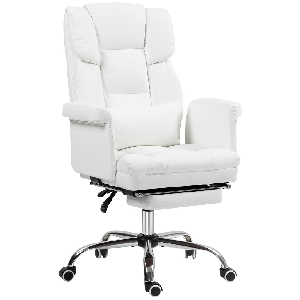 HOMCOM Ergonomischer Bürostuhl, höhenverstellbar 48-56 cm, neigbare Rückenlehne, Fußstütze, Weiß