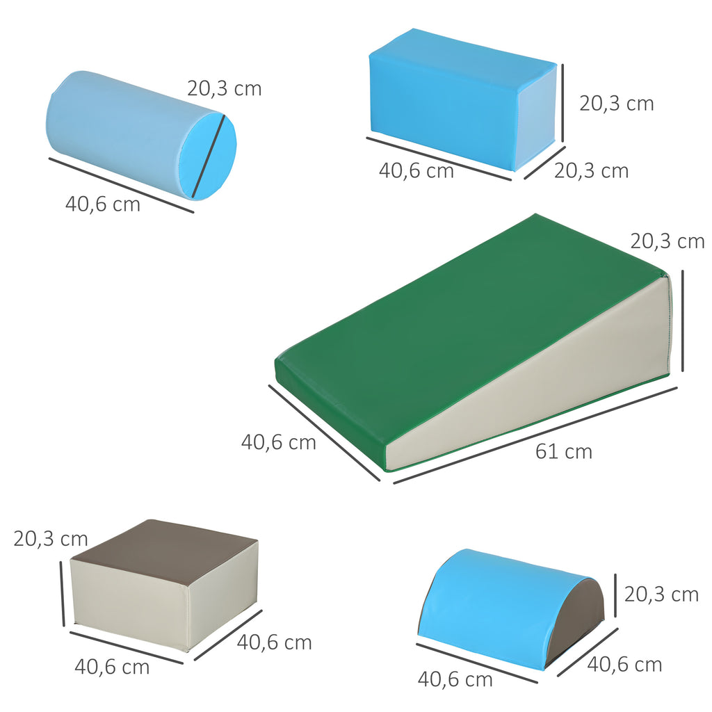 HOMCOM 5 TLG. Schaumstoff Bausteine Kinder Softbausteine klettern Bauklötze Weiche Schaumstoffbausteine Riesenbausteine Schaumstoffblöcke Bausteinset Spielbausteine für Baby & Kleinkinder Mehrfarbig