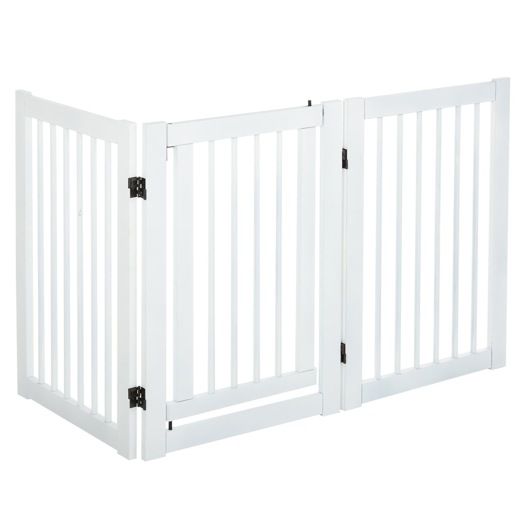 PawHut Absperrgitter Holz Freistehendes Schutzgitter für Hunde Türschutzgitter Verstellbares Hundegitter Treppengitter mit Füßen klappbares Kamingitter für Ofen Weiß 155 x 1,5 x 76 cm