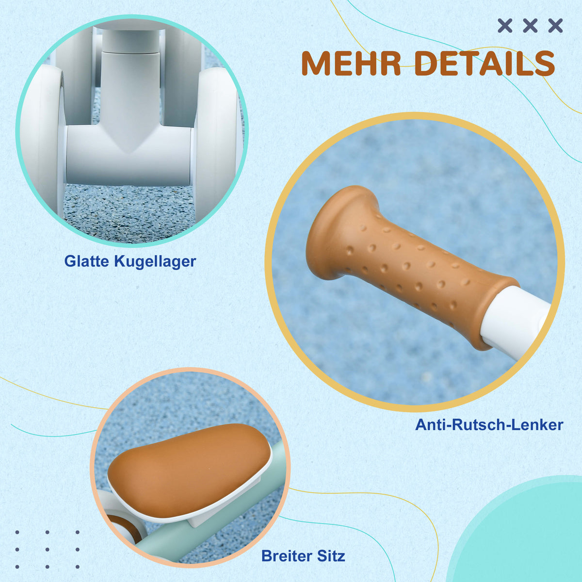AIYAPLAY Laufrad, verstellbarer Sitz, Flüsterräder, für 1-3 Jahre, bis 20 kg, Grün/Weiß