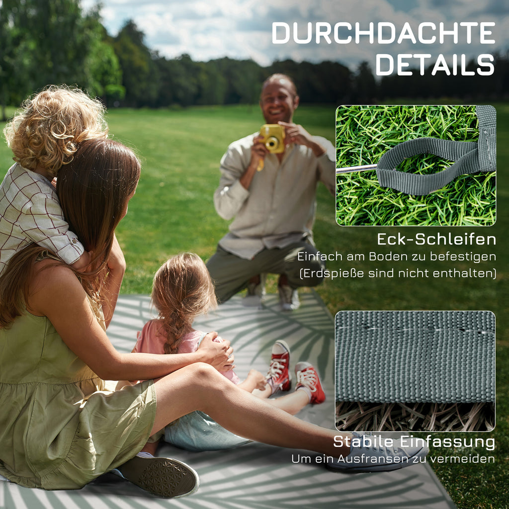 Outsunny Outdoorteppich Terrassenteppich, wetterbeständig, modernes Design, 365 cm x 274 cm x 0,3cm, Grün + Creme