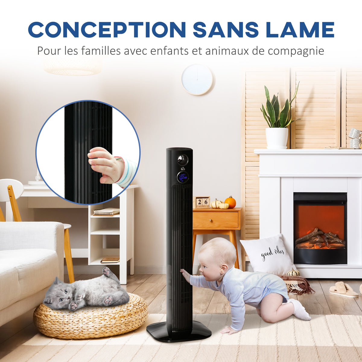 HOMCOM Turmventilator mit 70° Oszillation, 3 Modi und 3 Geschwindigkeiten, 12-Stunden Timer, 45 W, geeignet für Aromatherapie, Fernbedienung, schwarz