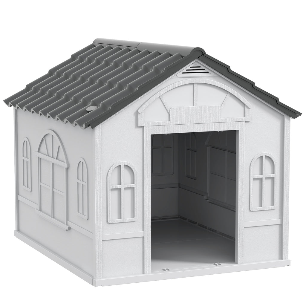 PawHut Hundehütte mit Satteldach, wetterfest, Kunststoff, 65 x 75,7 x 63 cm, Grau
