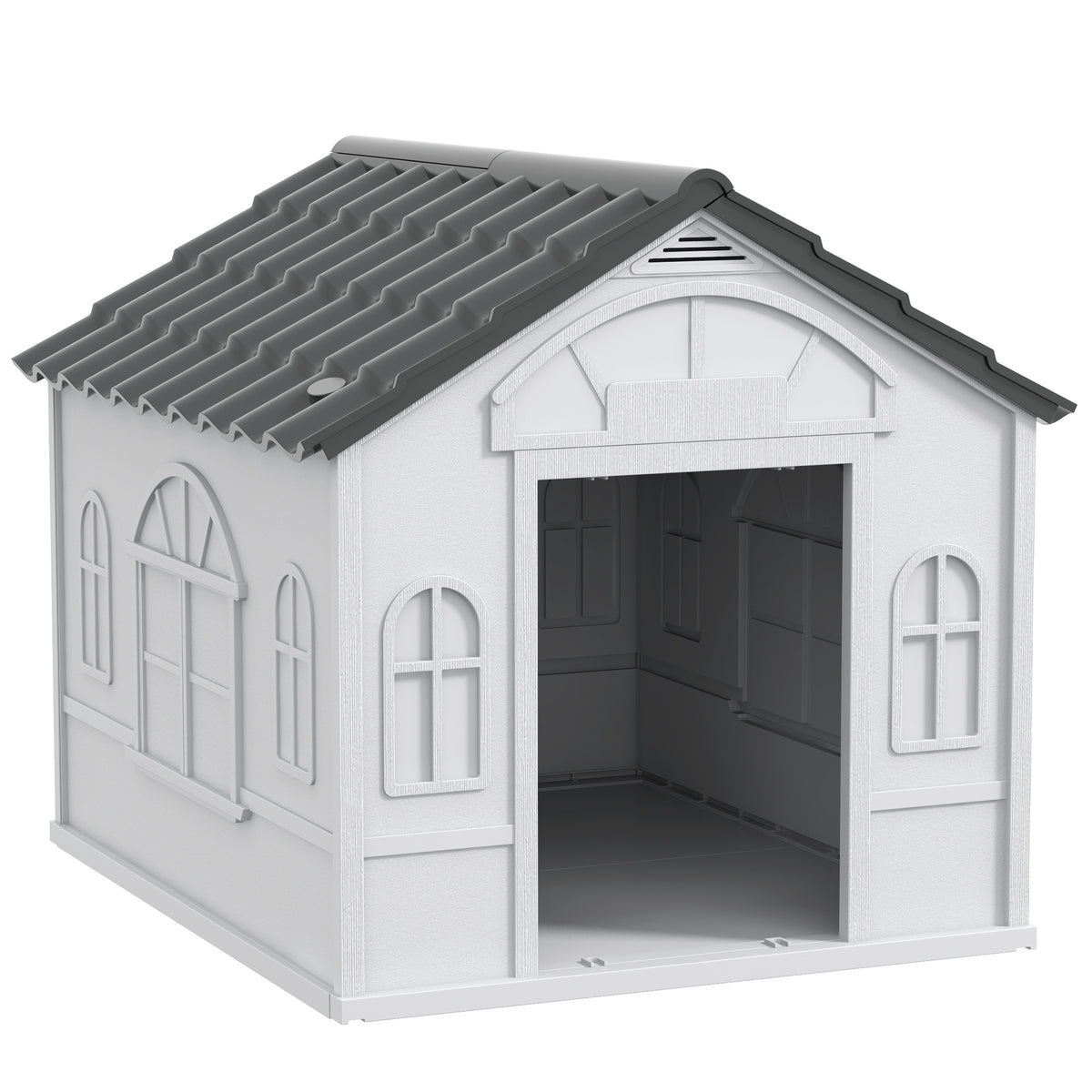 PawHut Hundehütte mit Satteldach, wetterfest, Kunststoff, 65 x 75,7 x 63 cm, Grau
